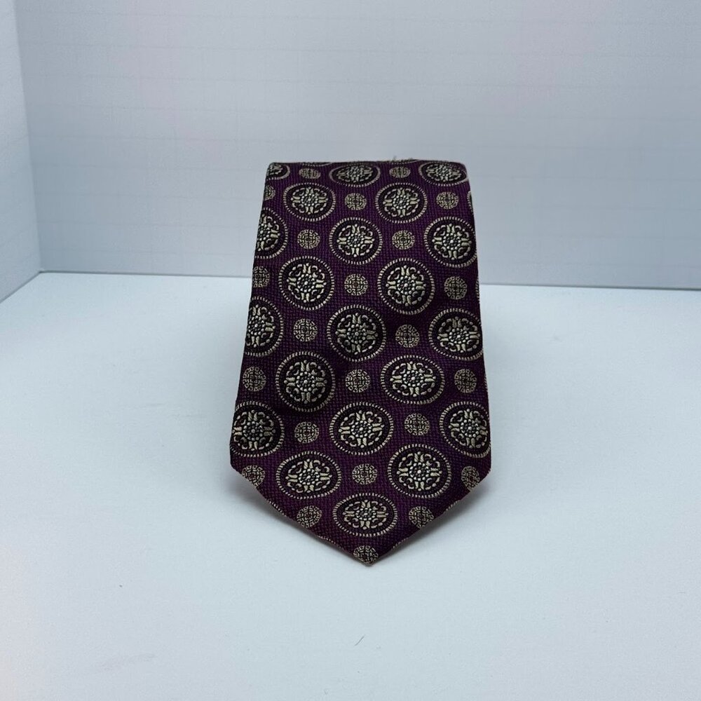 Daniel Cremieux Signature Silk Tie Burgundy Medallion Circle‎ Print Handmade USA